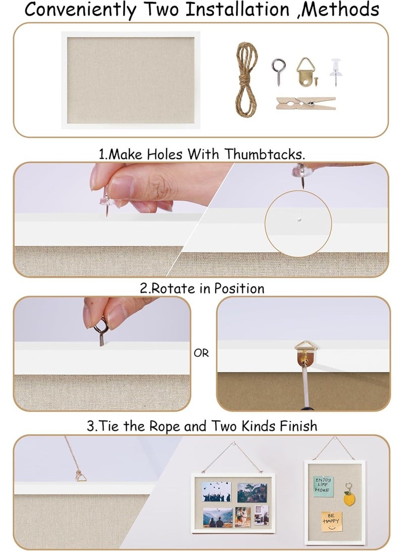 لوحة ملاحظات لوحة فلين بيضاء مع غطاء من الكتان، لوحة إعلانات 30 سم × 40 سم، لوحات فلين معلقة للمكاتب والمنازل والمدارس، لوحة رسائل أو لوحة رؤية للزينة - Image 4